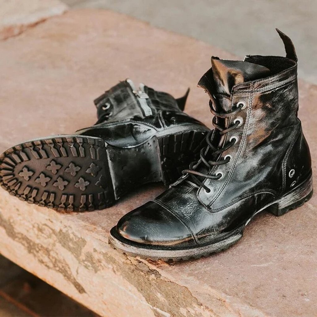 WW | Retro Lederstiefel Mit Schnürsenkeln