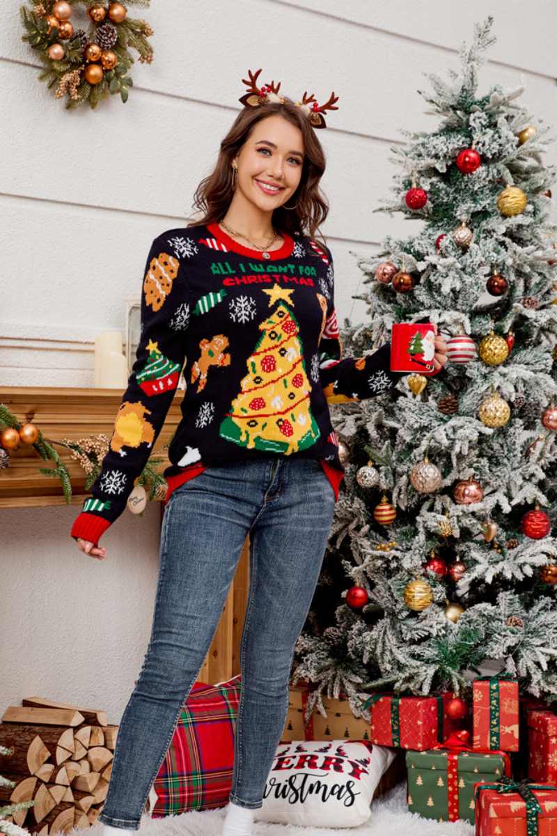 WW | Lässiger Rundhals Pullover mit besticktem Weihnachtsbaum