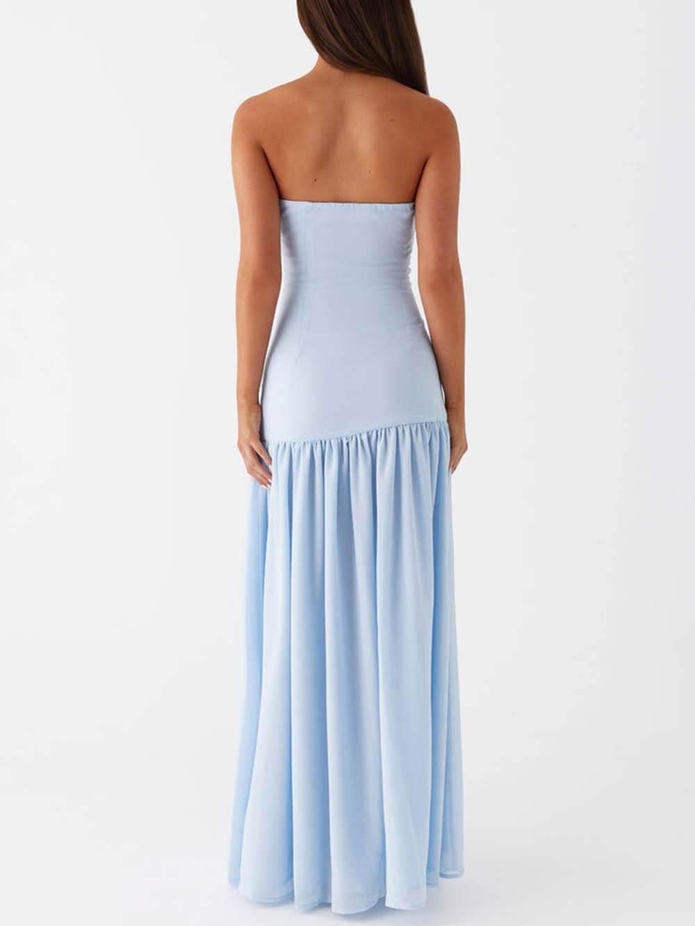 Exquisite backless pleated strapless maxi dress