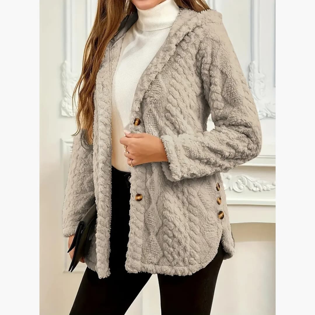 WW | Women's Cozy Hoodie with Teddy Pullover and Button Front