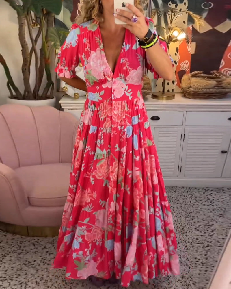 Adelaide - Kleid mit Blumenmuster, V-Ausschnitt und Taschen