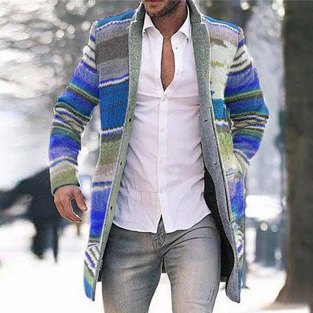WW | Langer Mantel Gewebter Stoff Slim Fit Offene Vorderseite Einzigartiges Musterdetail