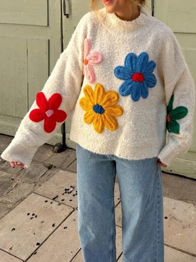 WW | Eleganter floraler Strickpullover