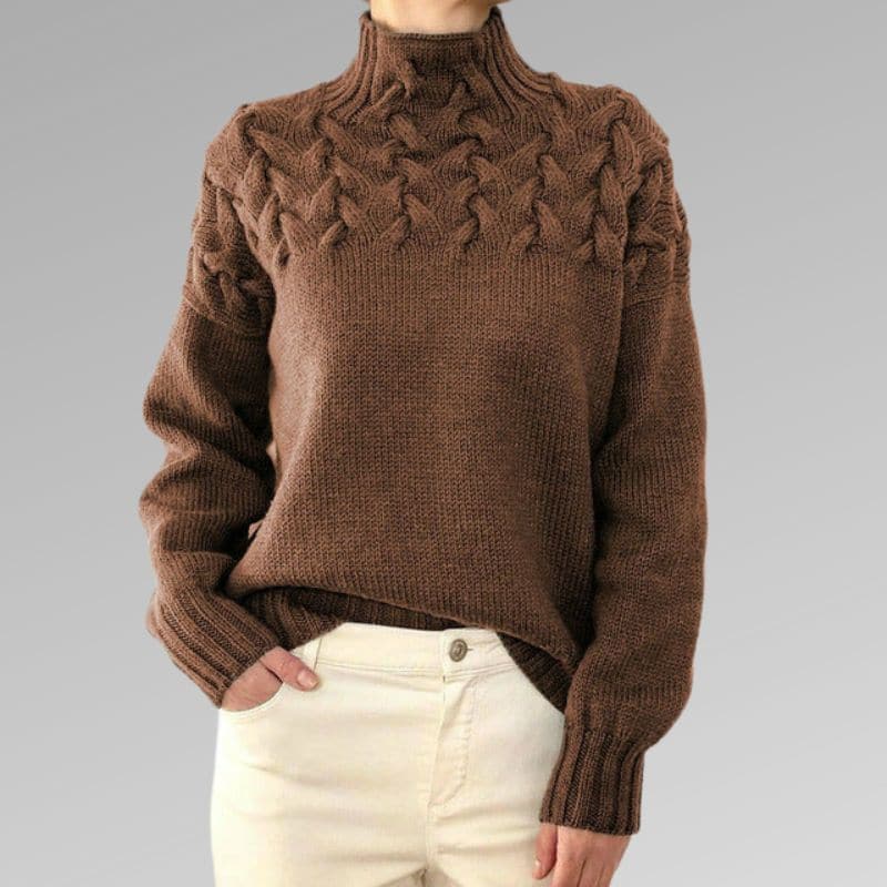 WW | Strickpullover - Weiche Wollmischung - Kabelstrick- & Rippen-Details - Hoher Kragen