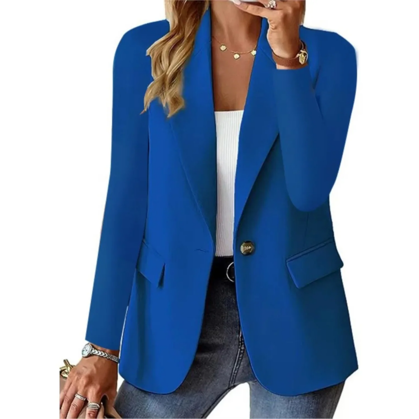 WW | Damen Blazer mit Einem Knopf, Langen Ärmeln, Taillierter Passform, Lässige Jacke