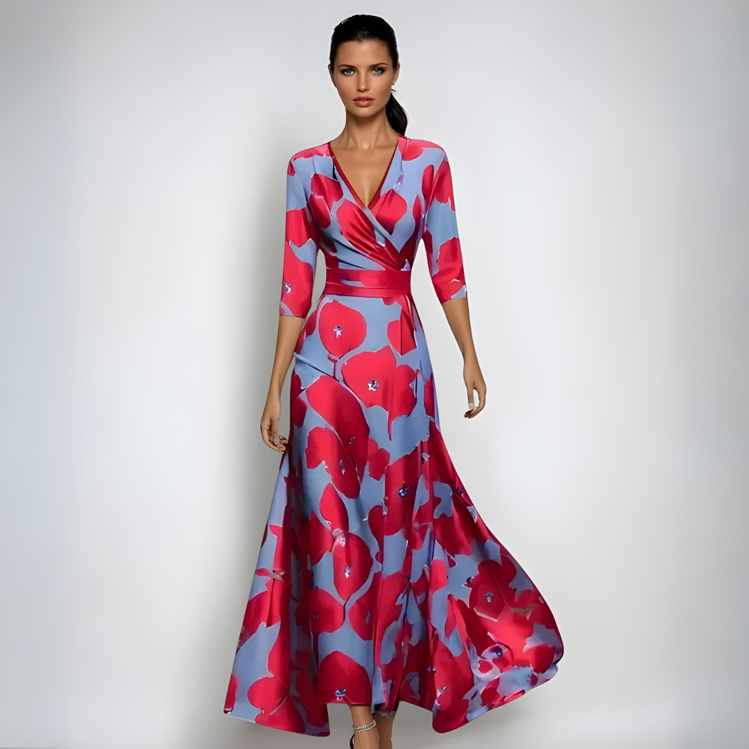 WW | Women's V-Neck Maxi Dress With Vibrant Abstract Print