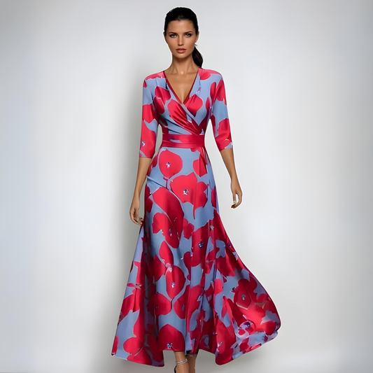WW | Women's V-Neck Maxi Dress With Vibrant Abstract Print