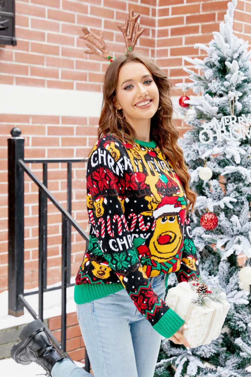WW | Weihnachts Cartoon Rentier Strickpullover