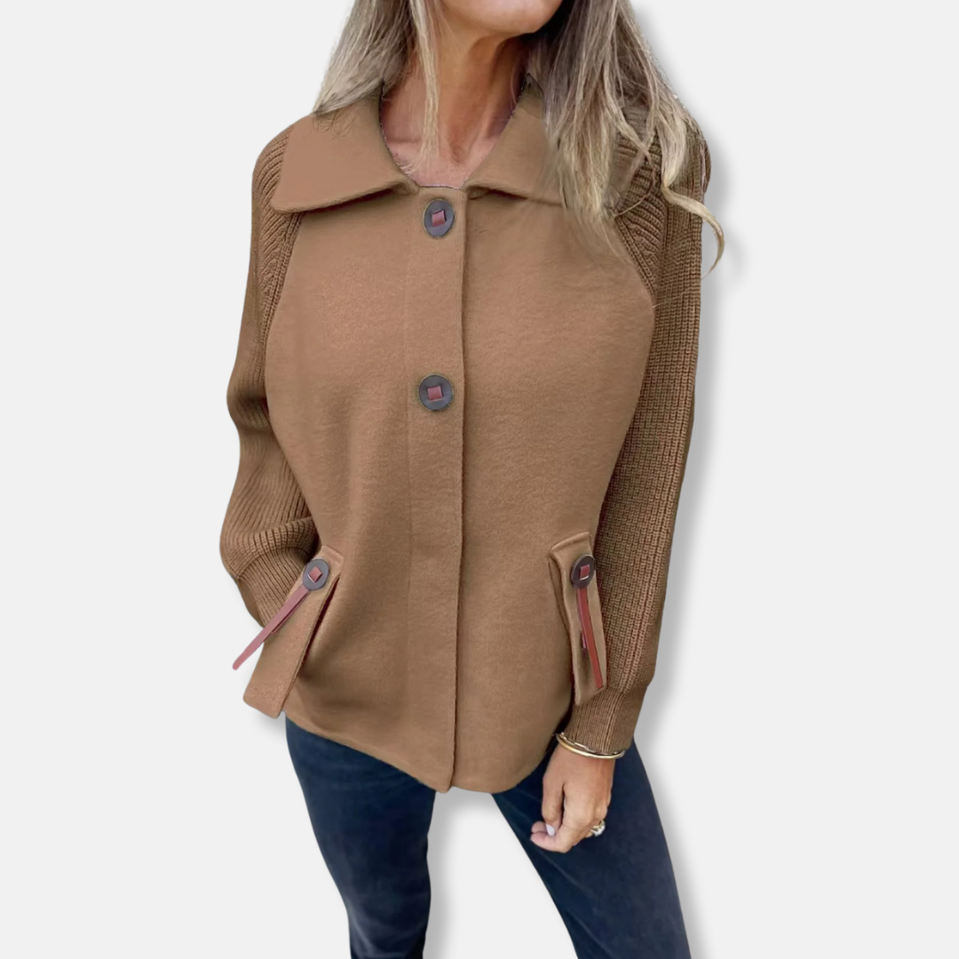 WW | Jacket - Casual fit - Knitted sleeves - With lapel - Button closure
