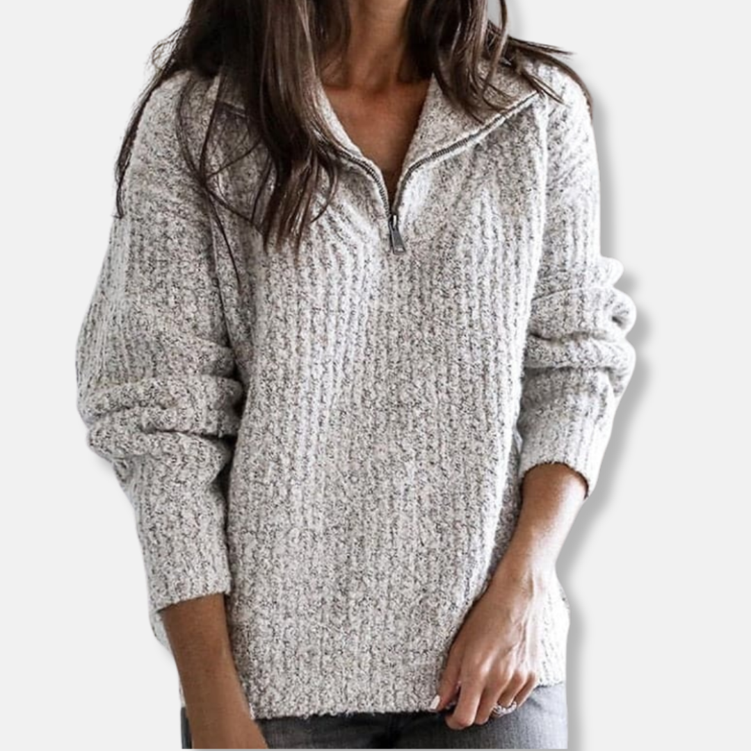 WW | Geripptes Halb-Reißverschluss-Kragenpullover - Solider Lässiger Schnitt Pullover
