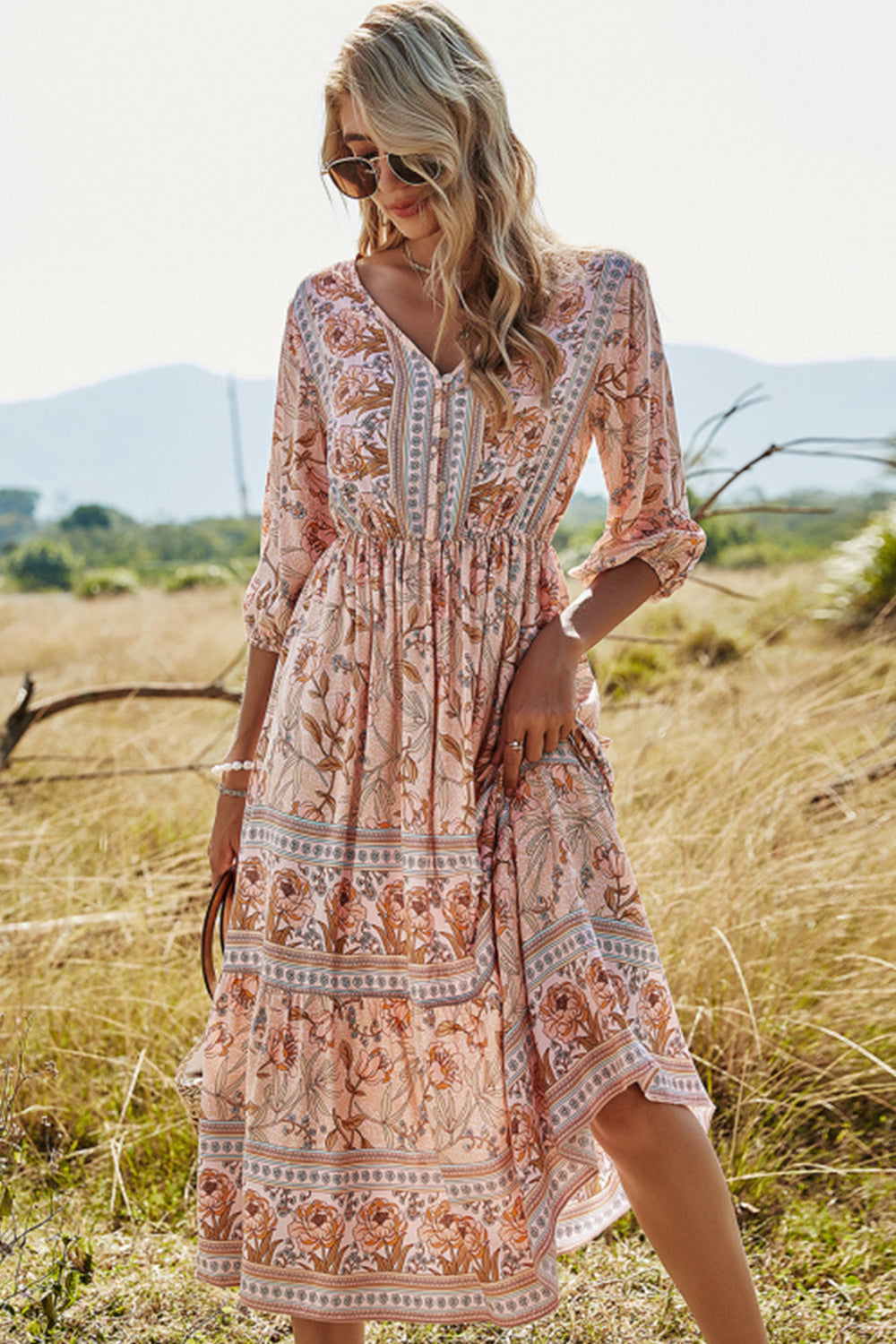 WW | Hohe Taille V-ausschnitt Boho Strandkleid