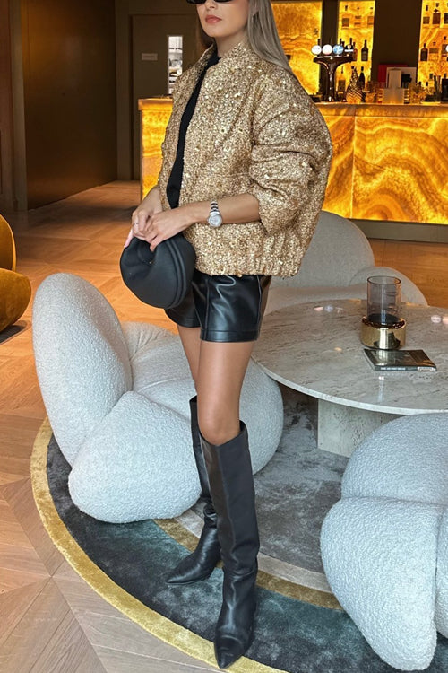WW | Collar Zipper Pocket Sequin Jacket