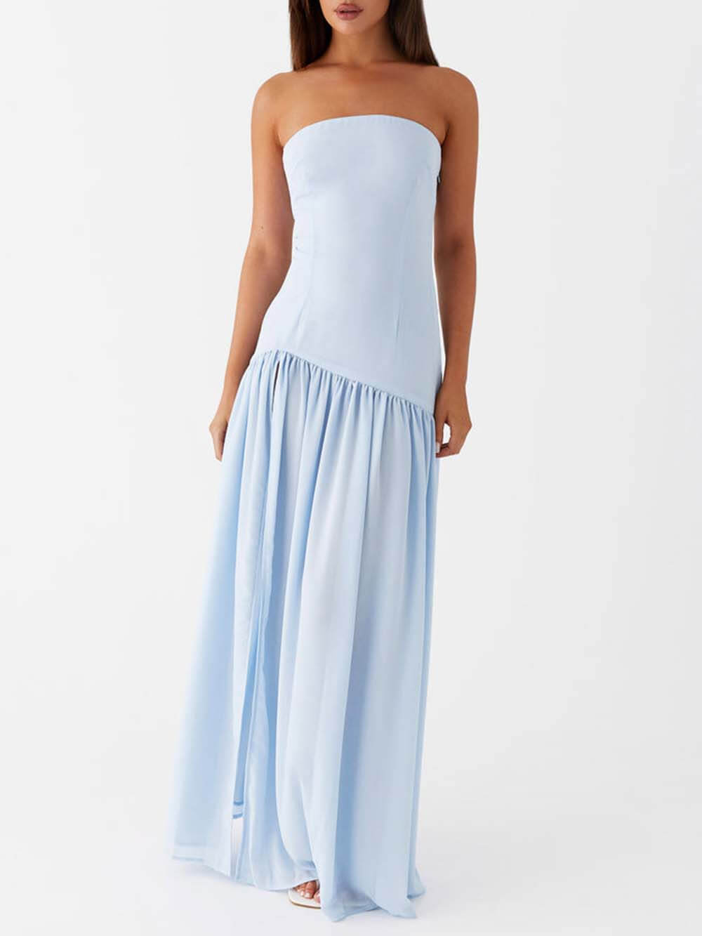 Exquisite backless pleated strapless maxi dress