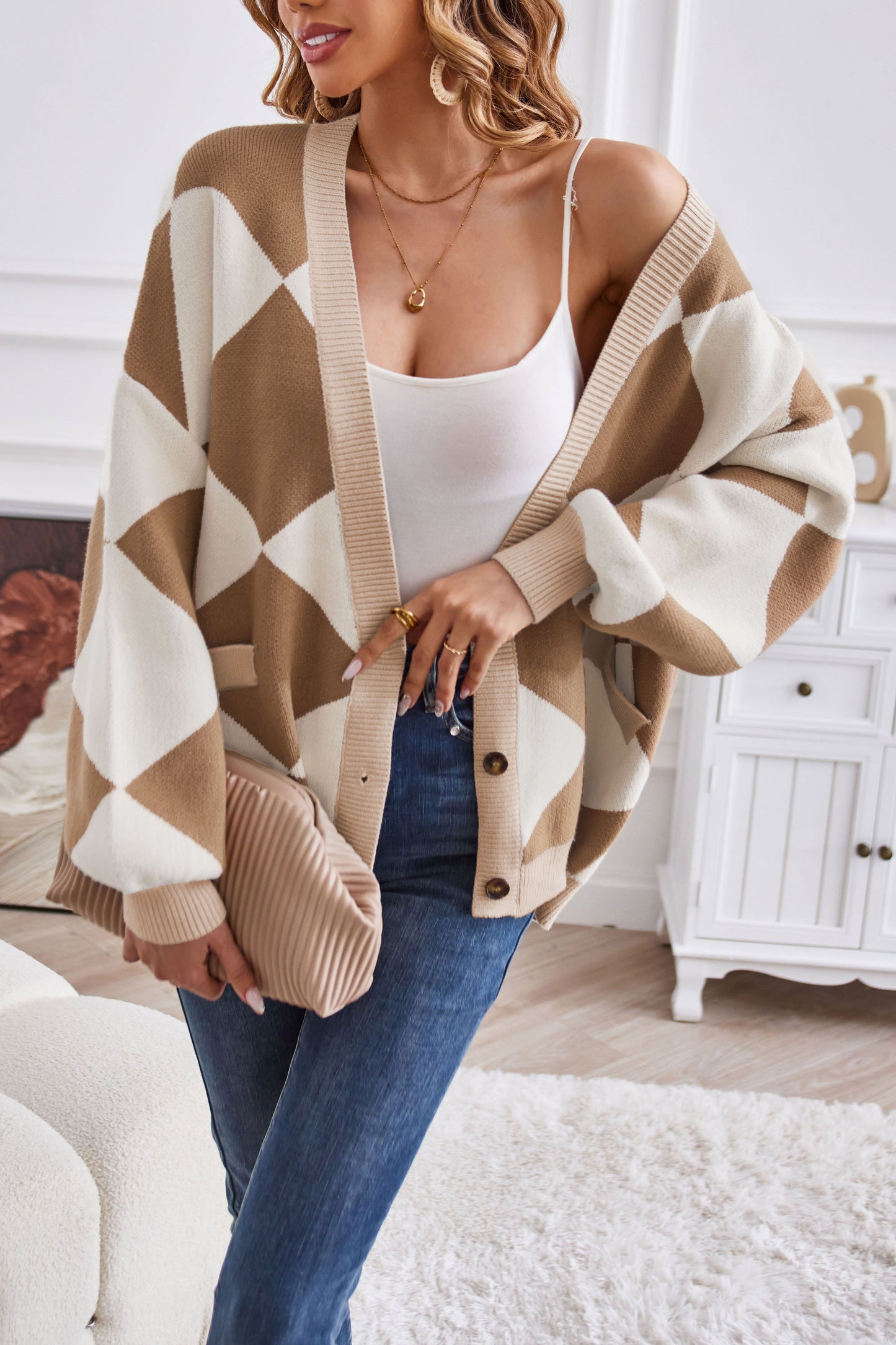 WW | Women's Patchwork Vest with V-Neck and Checks