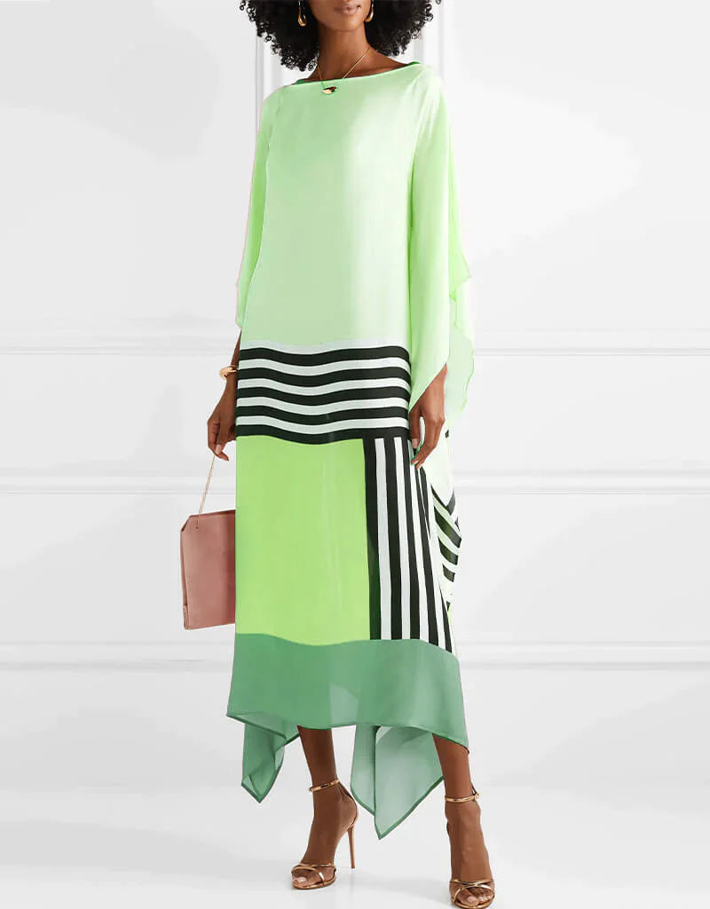 Modern Midi Dress in Batwing Style with Elegant Geometric Pattern
