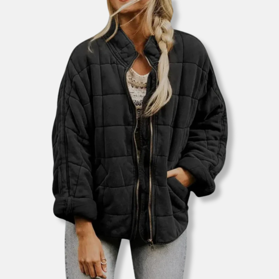 WW | Women's Quilted Coat – Plus Size – Stand-Up Collar – Full Zip Long Sleeves