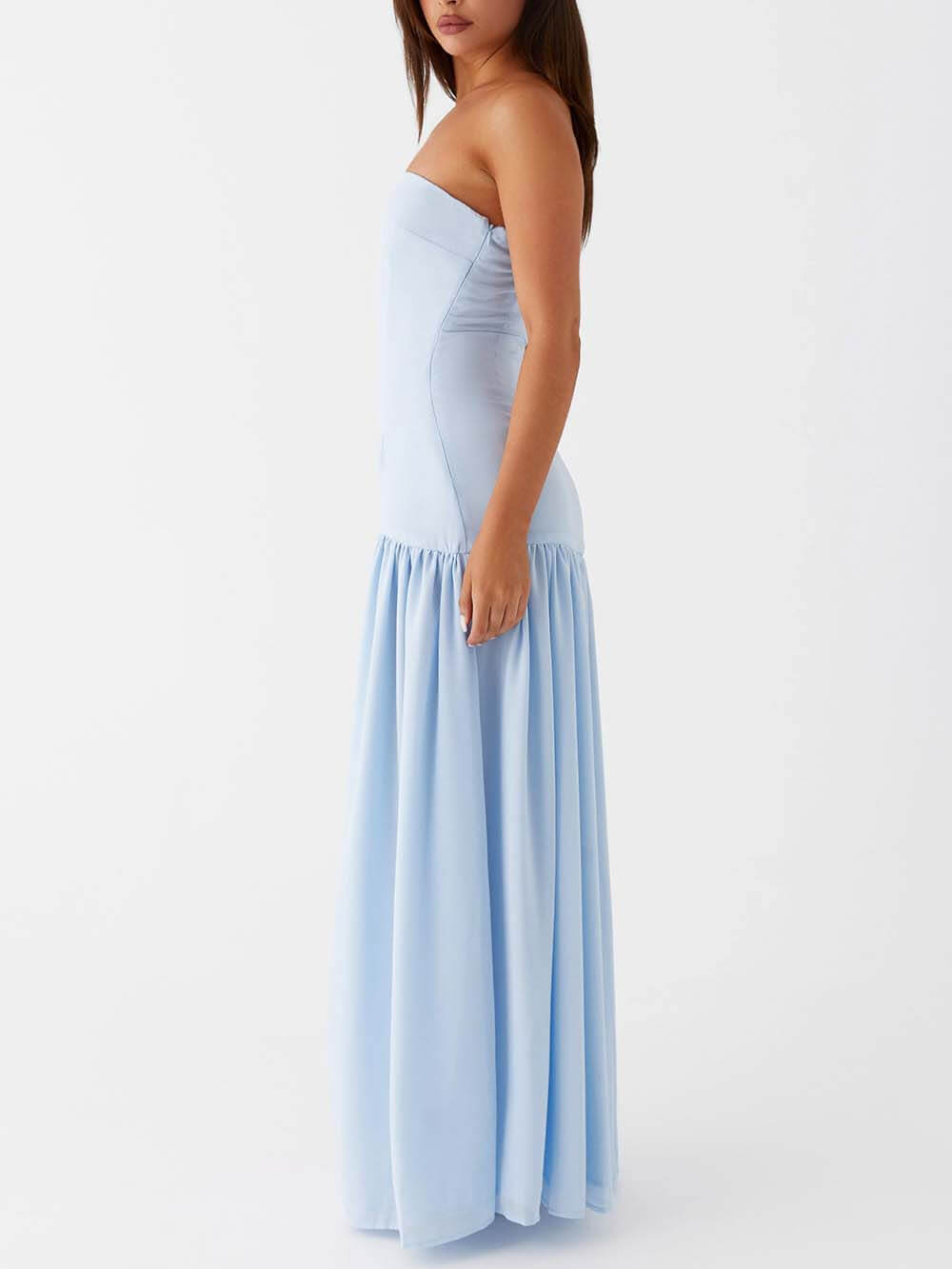 Exquisite backless pleated strapless maxi dress