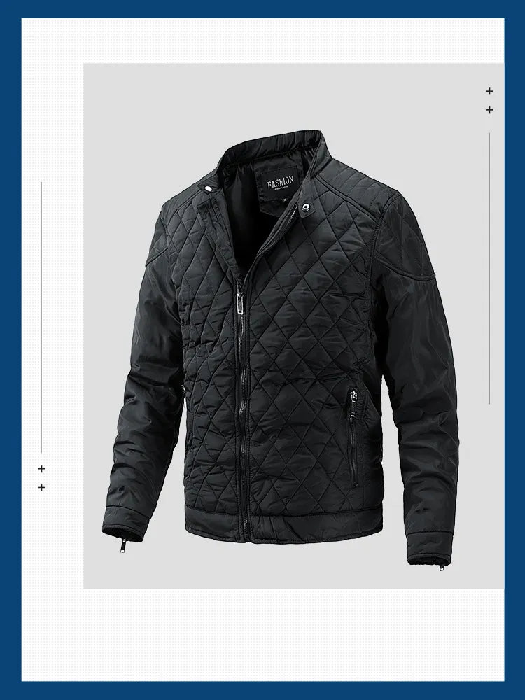 WW | Geo Padded Jacket Diamond Quilted Stand-Up Collar Zipper Slim Fit