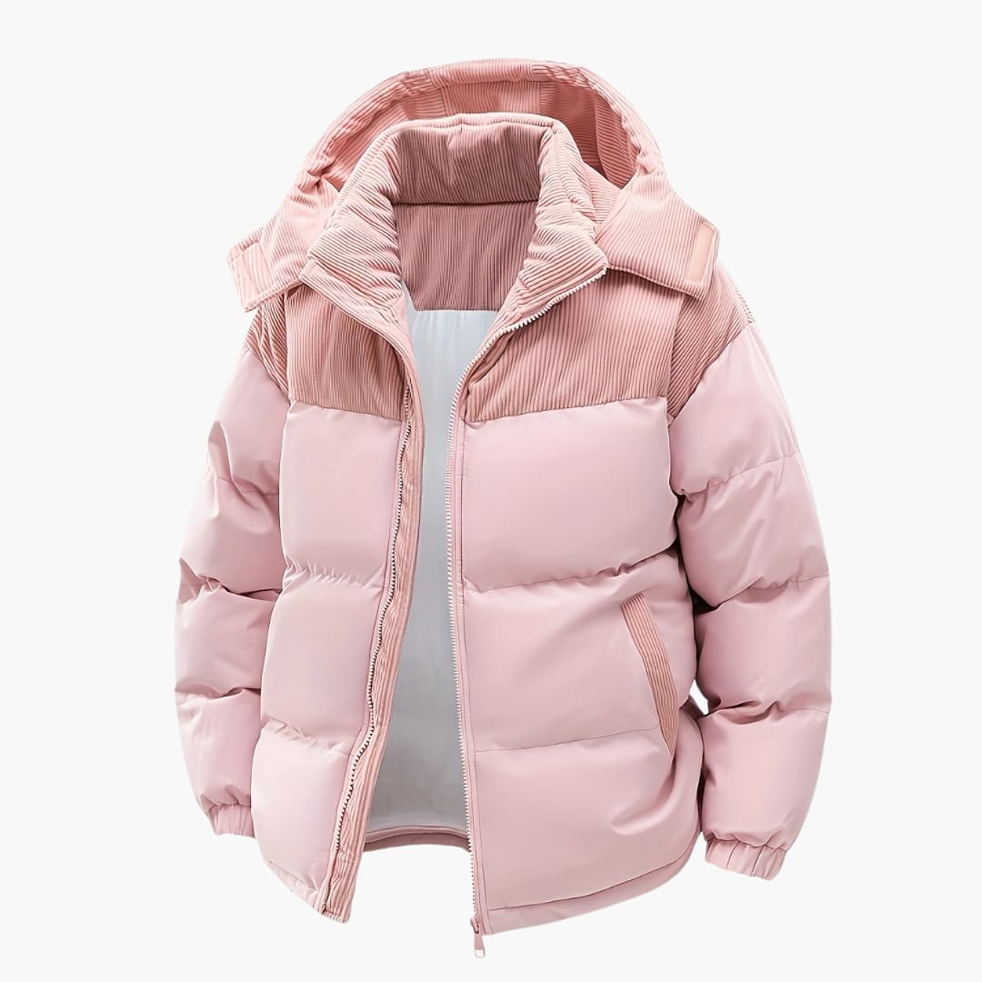 WW | Casual Hooded Jacket with Puffer Panels and Color Block Design