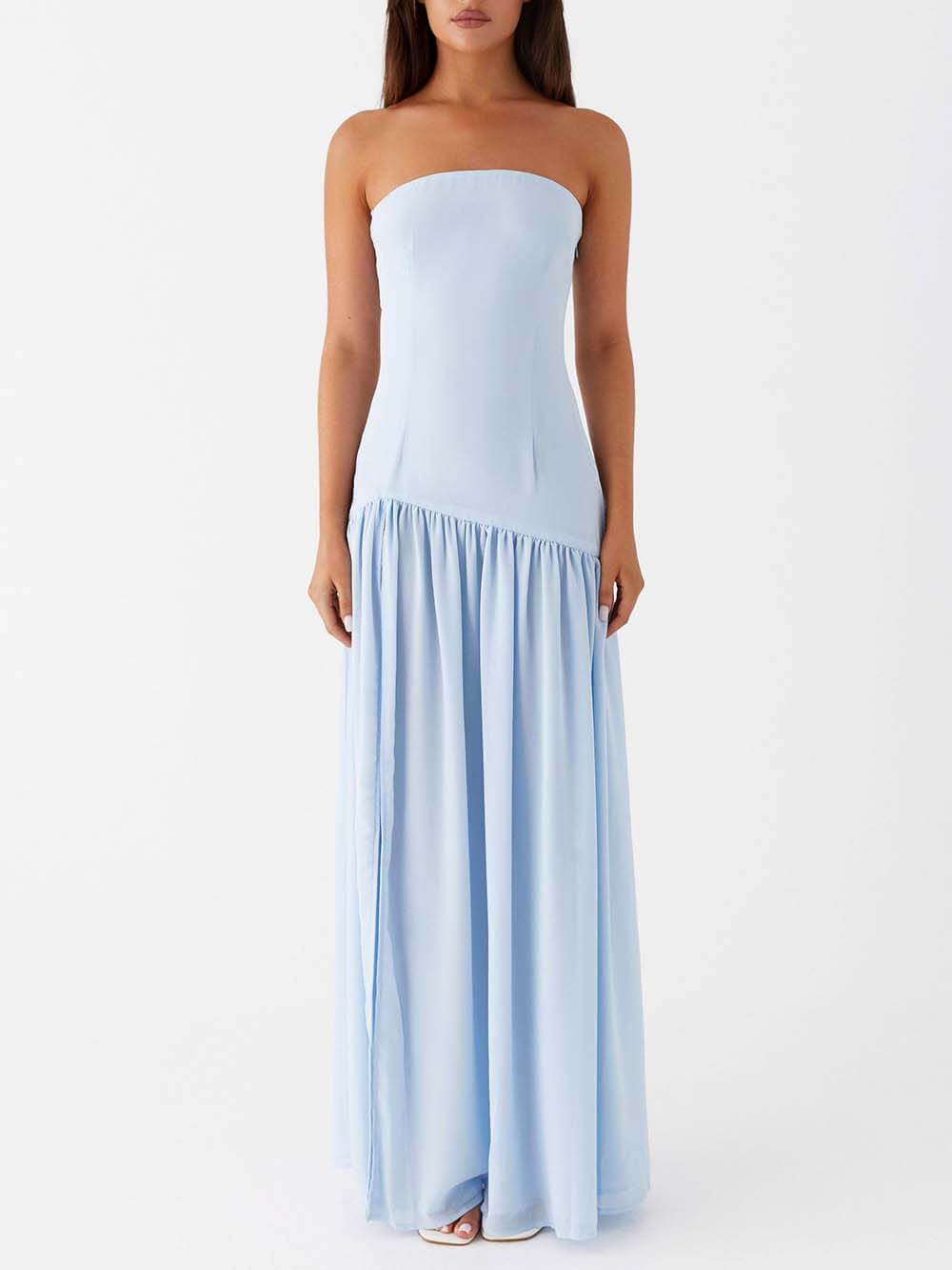 Exquisite backless pleated strapless maxi dress