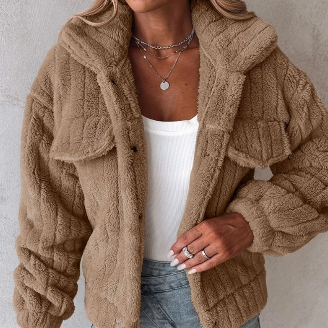WW | Damen Kurze Warme Teddyjacke Gemütlicher Stil