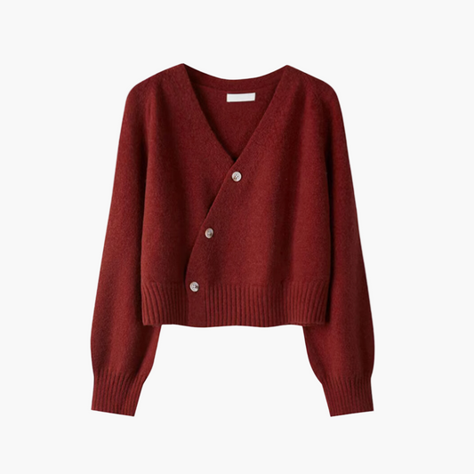 WW | Strickjacke mit V-Ausschnitt und schräger Knopfleiste - Moderner Cardigan für Alltag und Büro