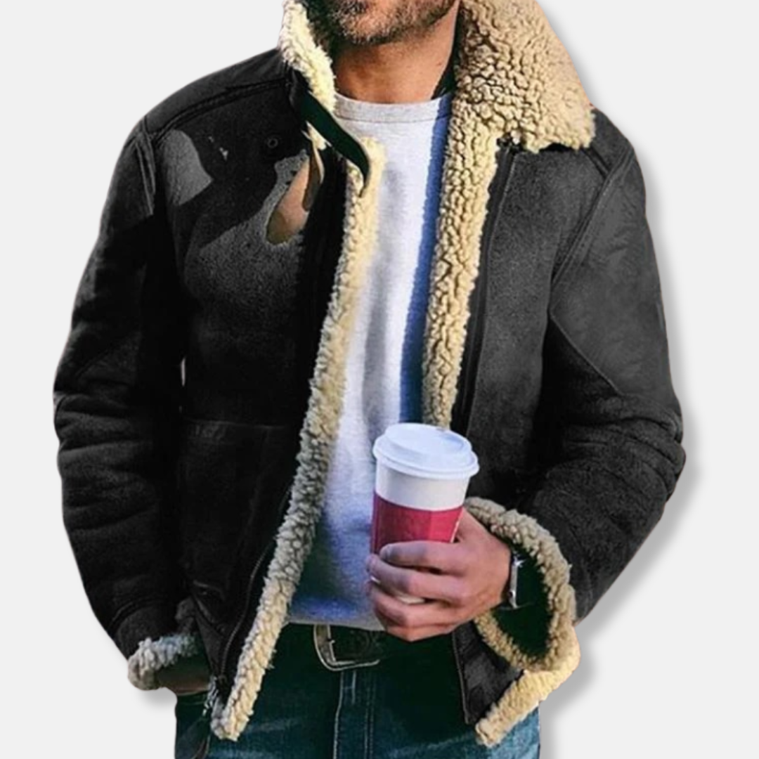 WW | Wildleder Aviatorjacke - Mit Schaffell gefütterte Kragenjacke