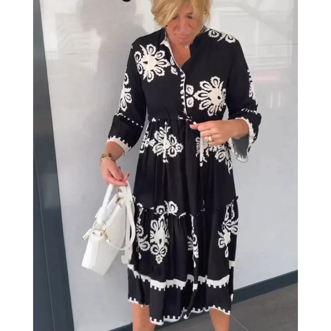 Greta - Floral Dress with Three-Quarter Sleeves