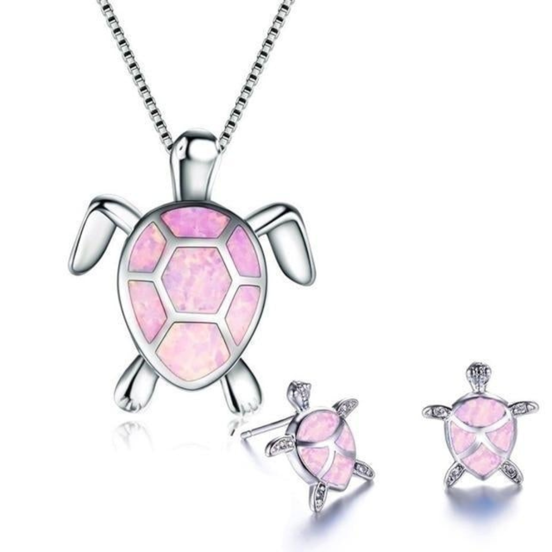WW | Turtle Necklace + Earrings in Opal and Silver Silver
