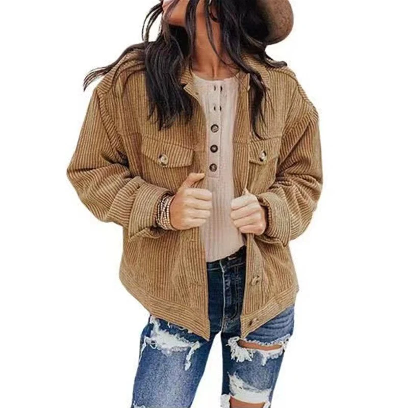 WW | Women's Cord Oversized Look Jacket With Buttons And Breast Pockets