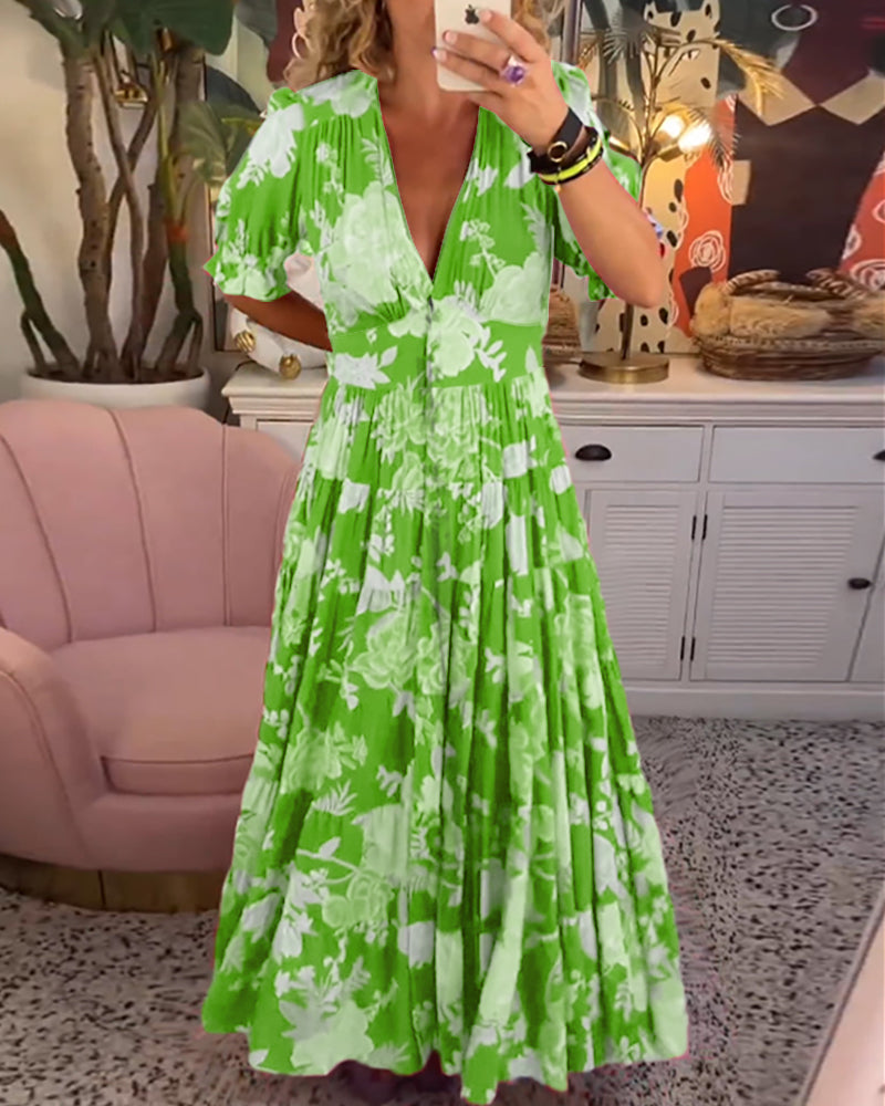 Adelaide - Kleid mit Blumenmuster, V-Ausschnitt und Taschen