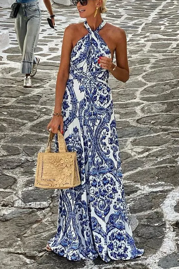 Hope - Beach dress with Greek pattern and cross-over straps