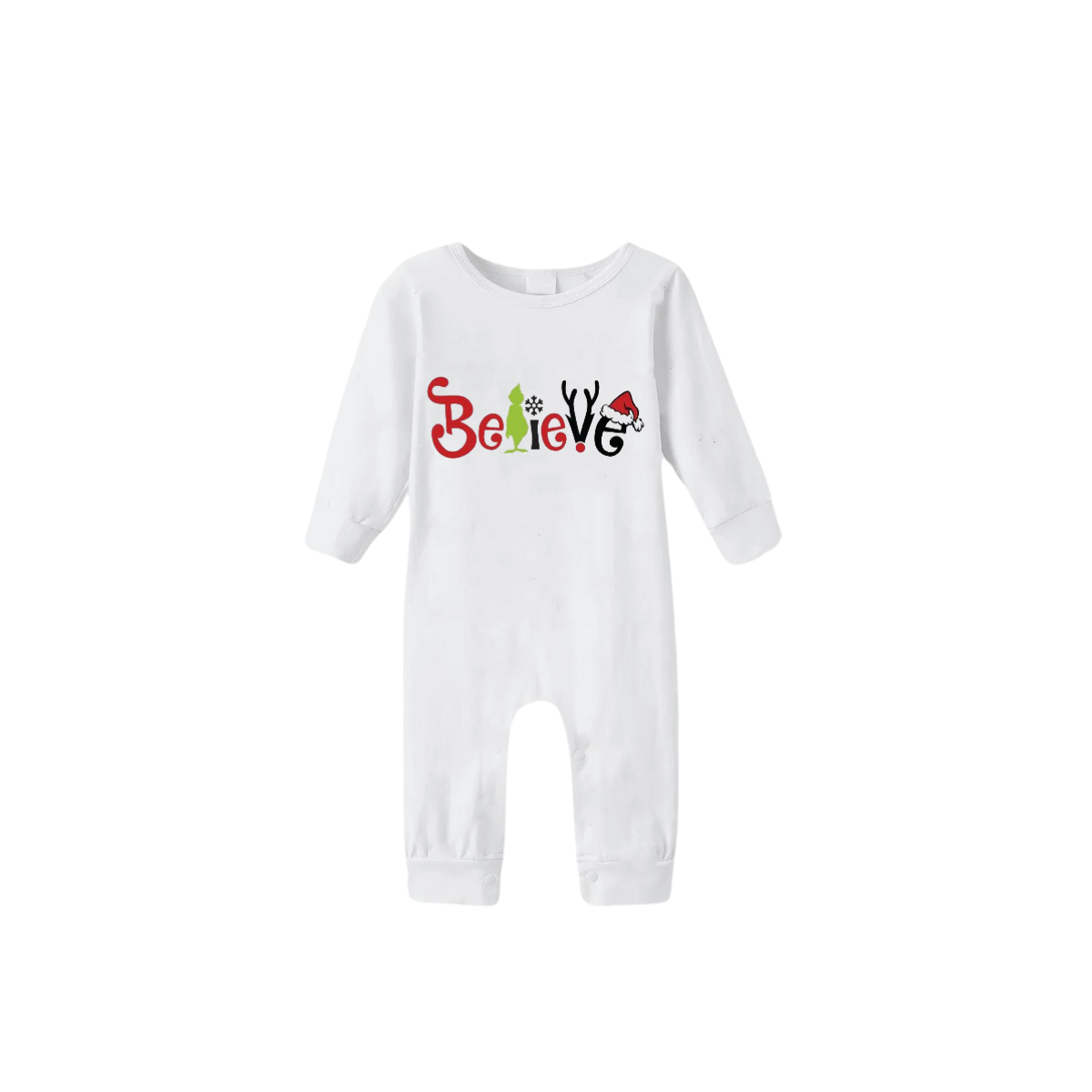 WW | Christmas 2025 "Believe" Letter White Long-Sleeve Top with Red & Green Plaid Pants Family Matching Pajamas