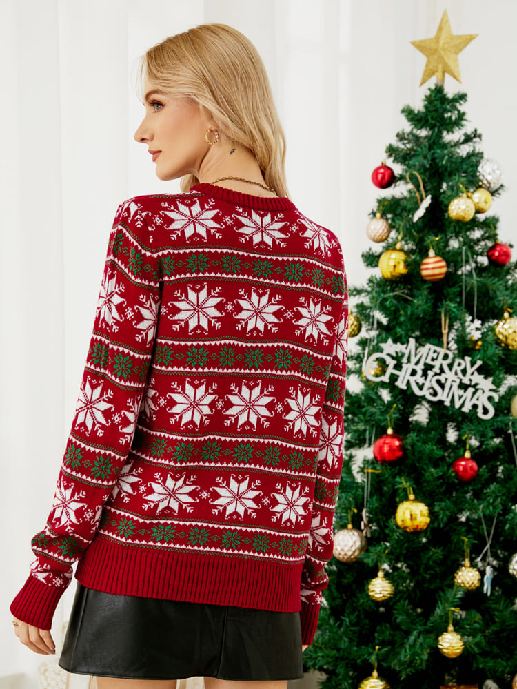 WW | Weihnachts Freizeit Schneeflocken Bestickter Strickpullover
