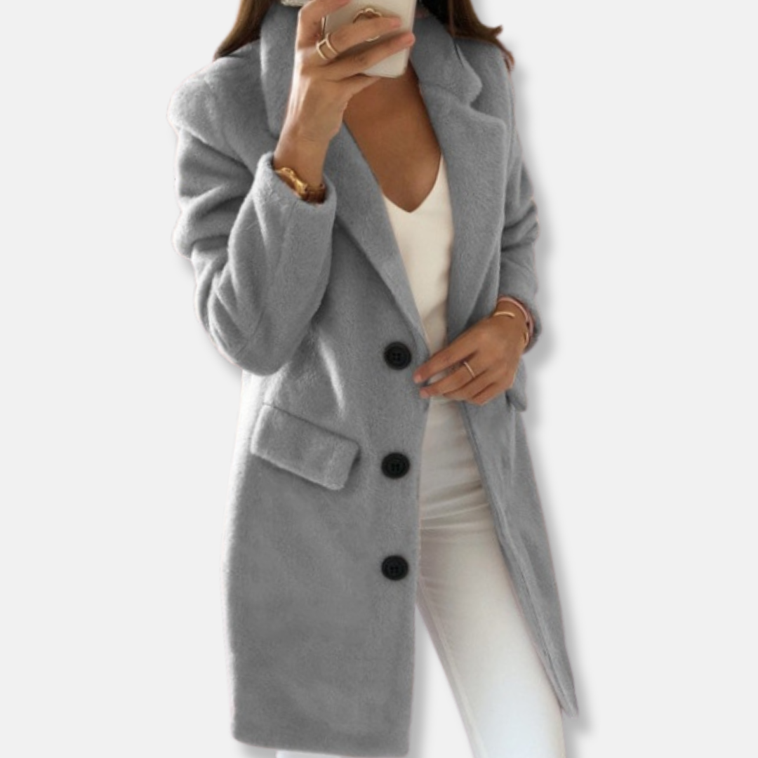 WW | Wool Coat - Classic Design - Knee-Length - With Button Closure and Lapels