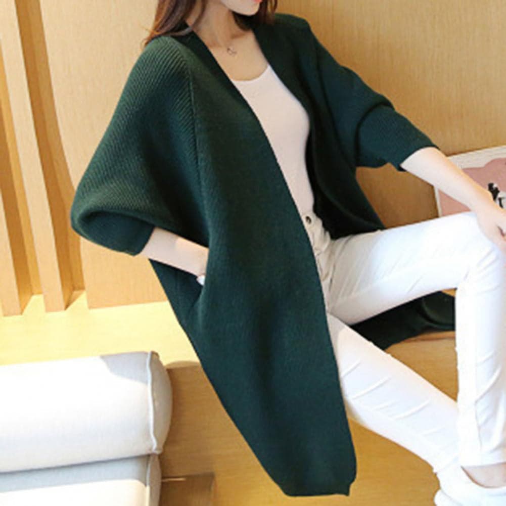 WW | Lange Strickjacke Weiches Strickmaterial Offene Vorderseite Lockerer Schnitt Mit Taschen