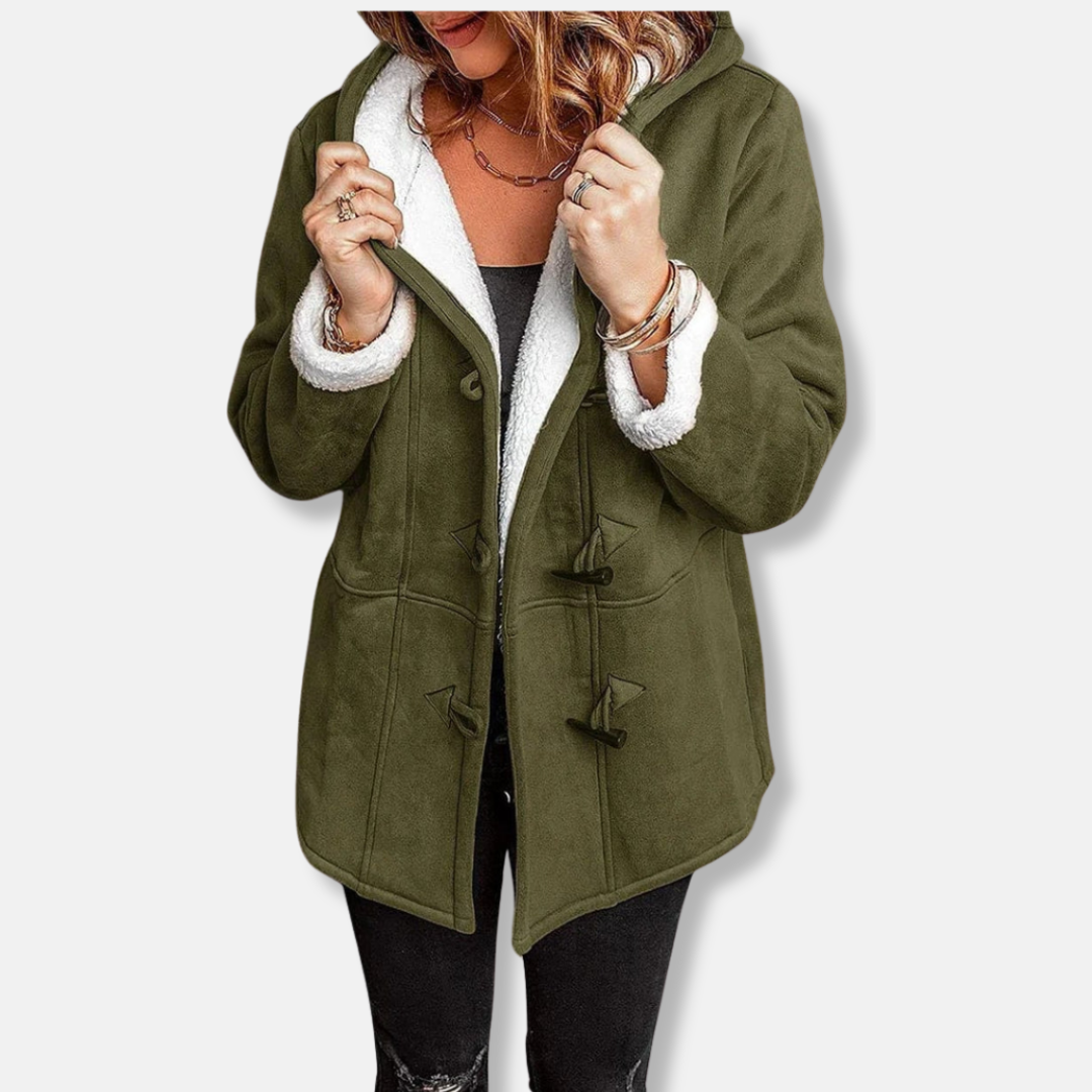 WW | Fleece jacket Casual cut Hood Plush lining medium length Button loop