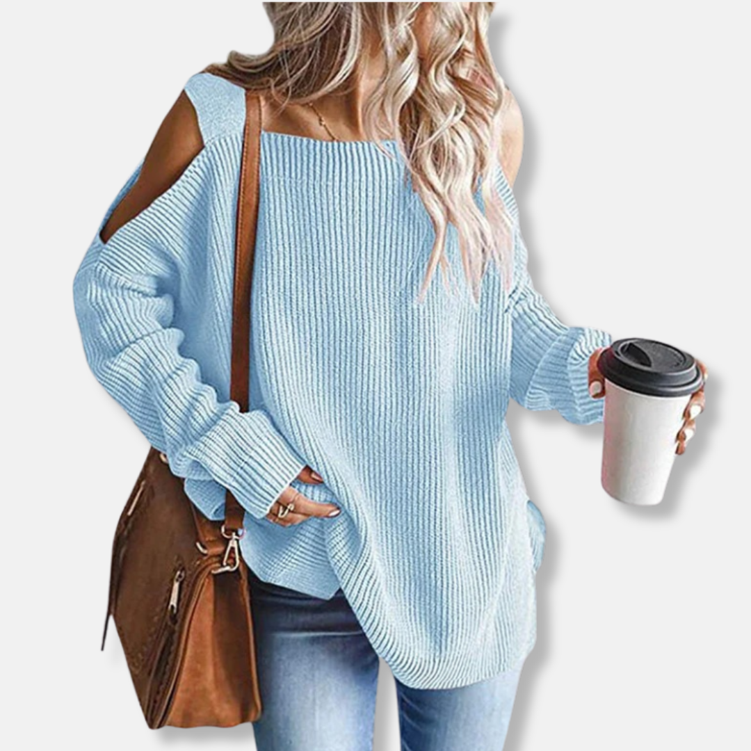 WW | Sweatshirt - Offene Schulter Strick - Lockere Passform - Strukturierter Stoff