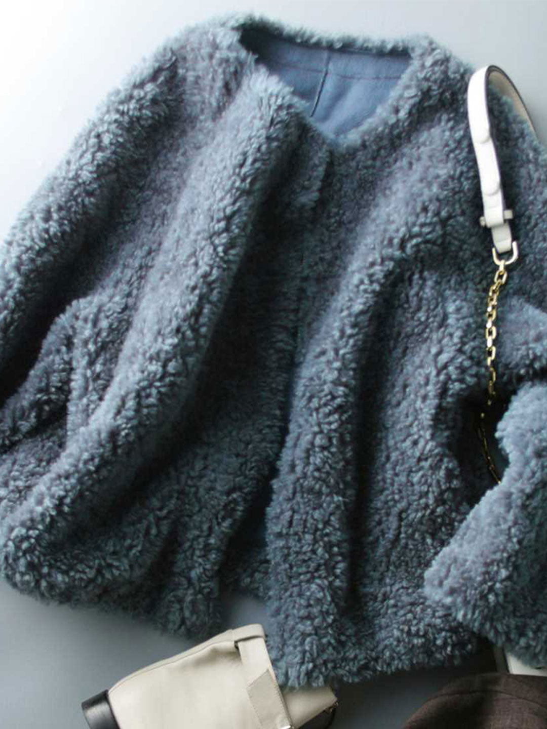 WW | Lässige einfarbige Struktur-Fleece-Oberbekleidung