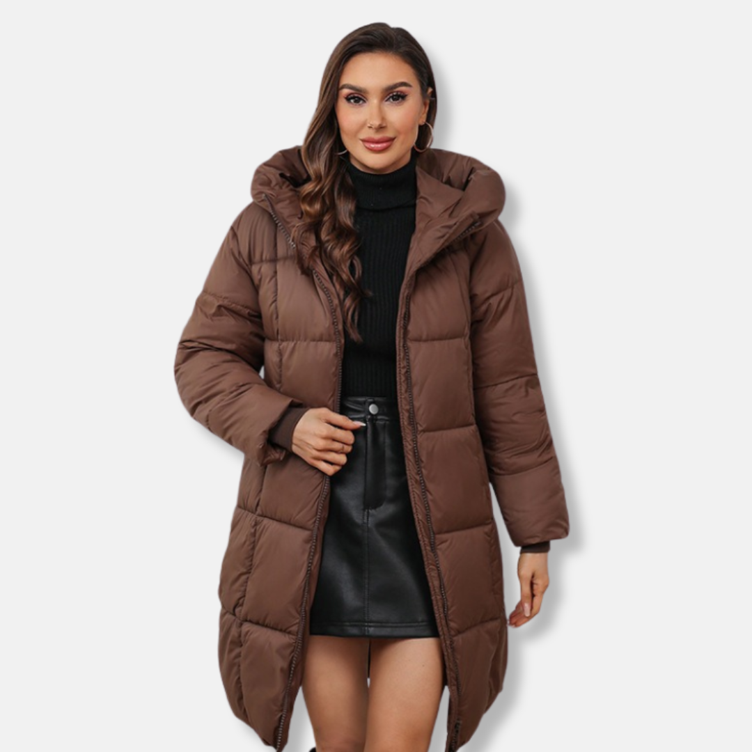 WW | Women's Padded Coat – Slim Fit – Mid-Length – Quilted Hooded Insulated Outerwear