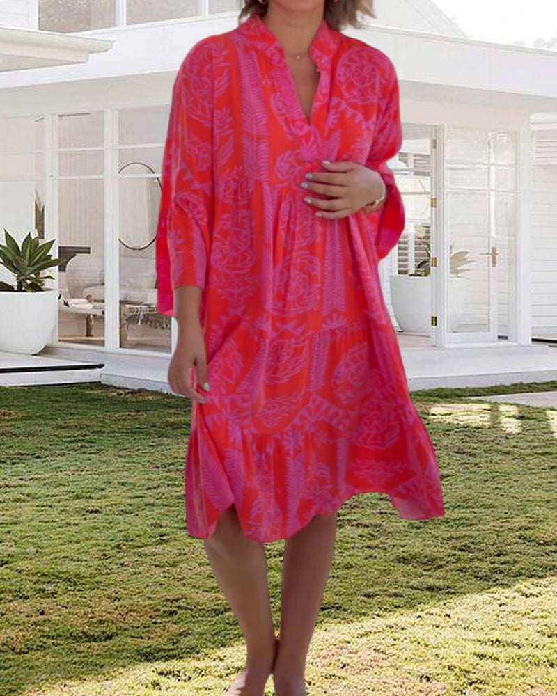 WW | Kleid mit 3/4-Ärmeln und geometrischem Boho-Print