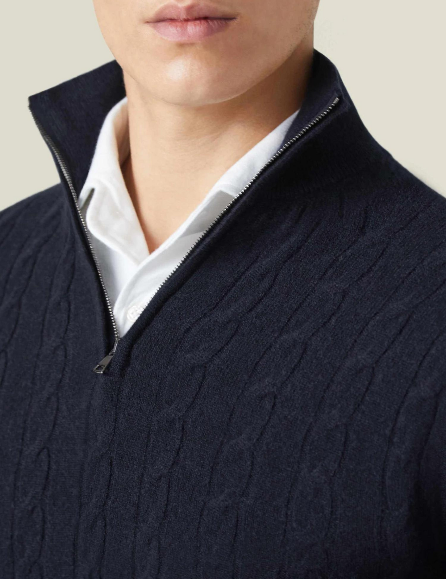 WW | Cable Knit Sweater with Zipper - Elegant Business & Casual Sweater