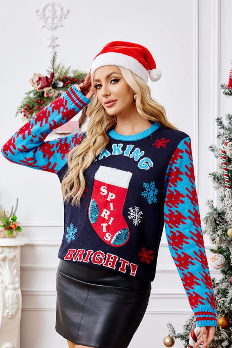 WW | Lässige Weihnachtssocken Stickerei Strickpullover
