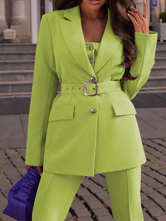WW | Tailored Blazer With Belt Slim Fit Trousers Elegant Formal Look