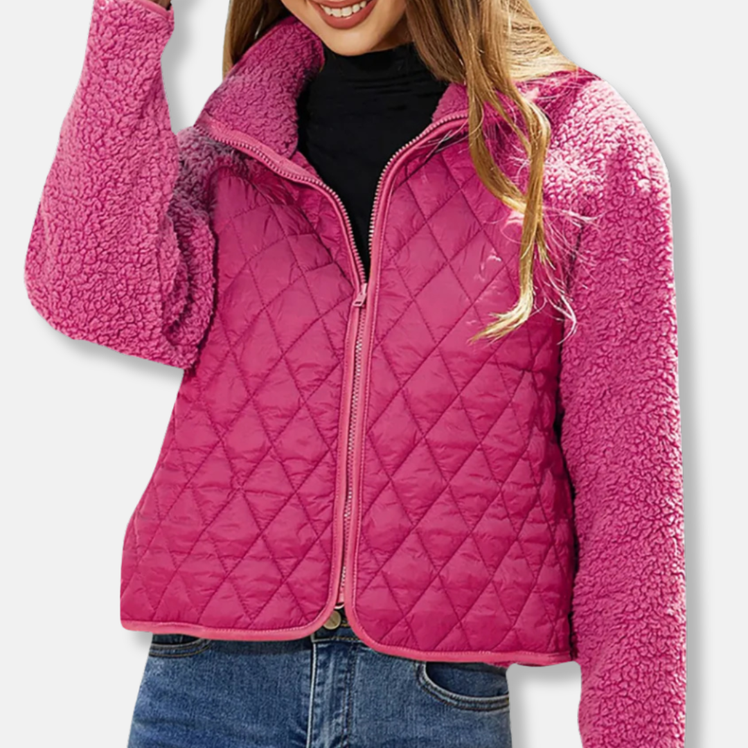WW | Padded Jacket Sherpa Sleeves Cropped Casual Fit Stand-Up Collar