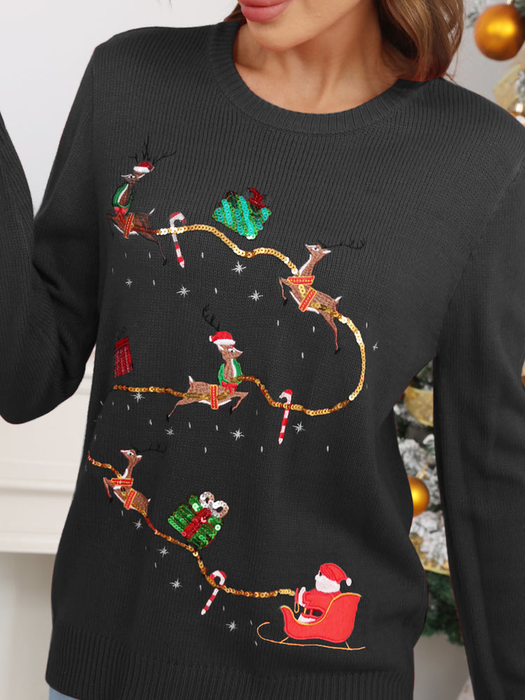 WW | Weihnachtsniedlicher Rentier Stickerei Strickpullover