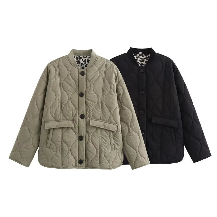 WW | Quilted padded jacket for women with leopard print lining