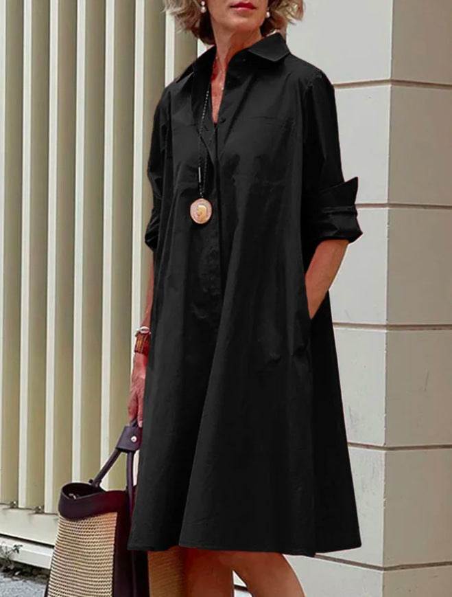 WW | Hemdblusenkleid Mit Umlegekragen & Dreiviertelärmel