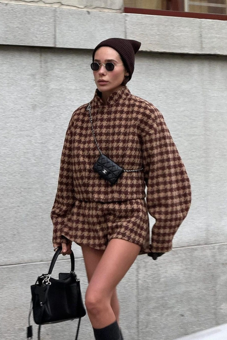 WW | Houndstooth Zip Jacket and Shorts Two-Piece Set