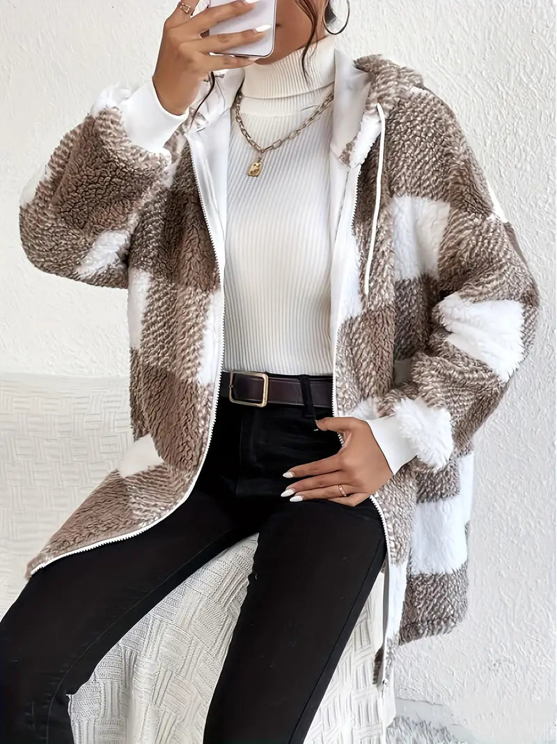 WW | Kariert Teddy Hoodie Jacke | Warm und Bequem für den Winter